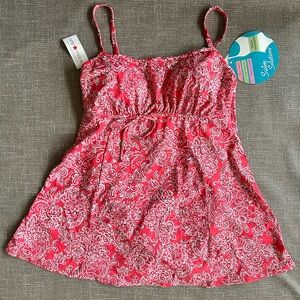 Macy's Swim Solutions Hot Pink Paisley Swim Tankini Top Sz 18W with bust Support